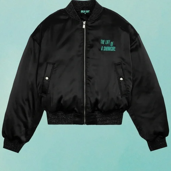 TAYLOR swift merch Black Bomber Jacket with Embroidered Text - Picture 1 of 5